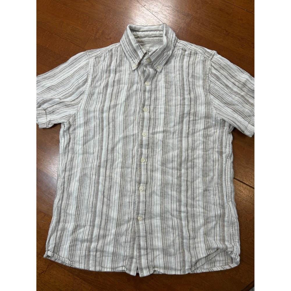 Abercrombie & Fitch Button Down Men XS Tan Striped Summer Linen Blend Shirt